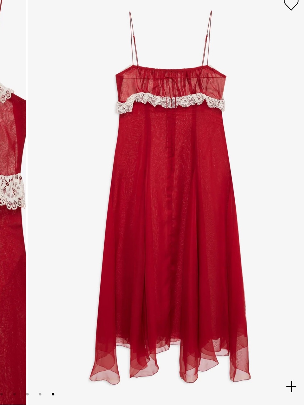 For Love And Lemons Charlotte Midi Red Dress with Cream Lace Trim - Picture 6 of 10
